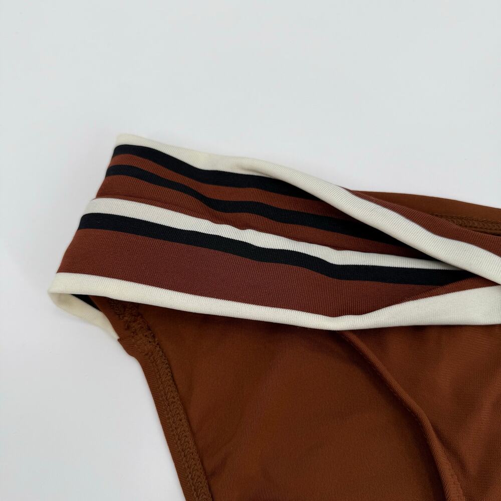 Robin Piccone Simone Twist Bikini Bottom Size Large NEW Stripe Swim Cocoa NWOT - Picture 8 of 13